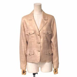 Chanel Tailored Jacket Size 42 05P CC Coco Mark Button Linen And Silk Single